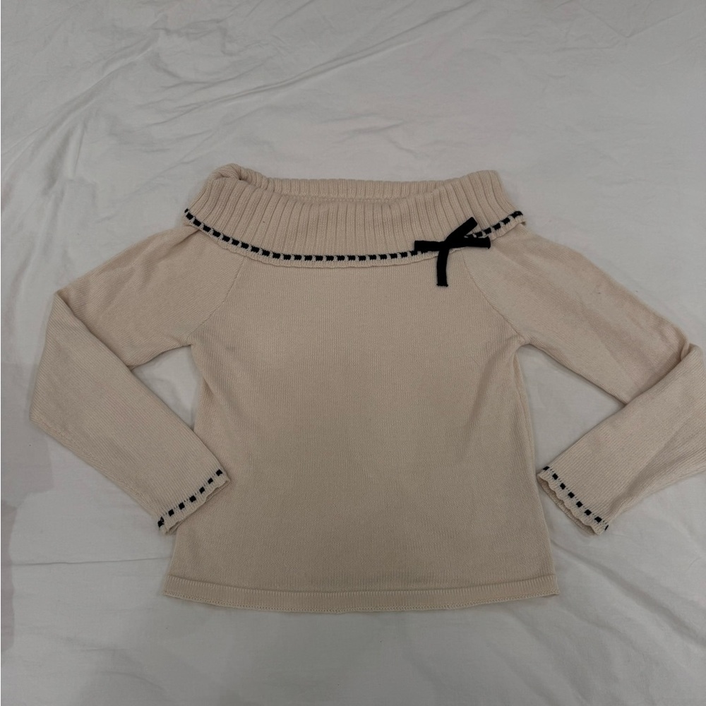 Altar'd State Cream Off-Shoulder Sweater with Black Accents